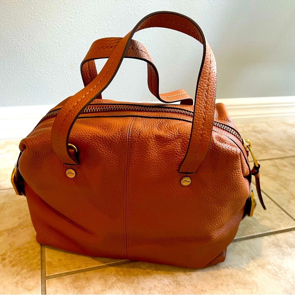 NWT J Crew Camel Color Leather Satchel Crossbody with attachable strap